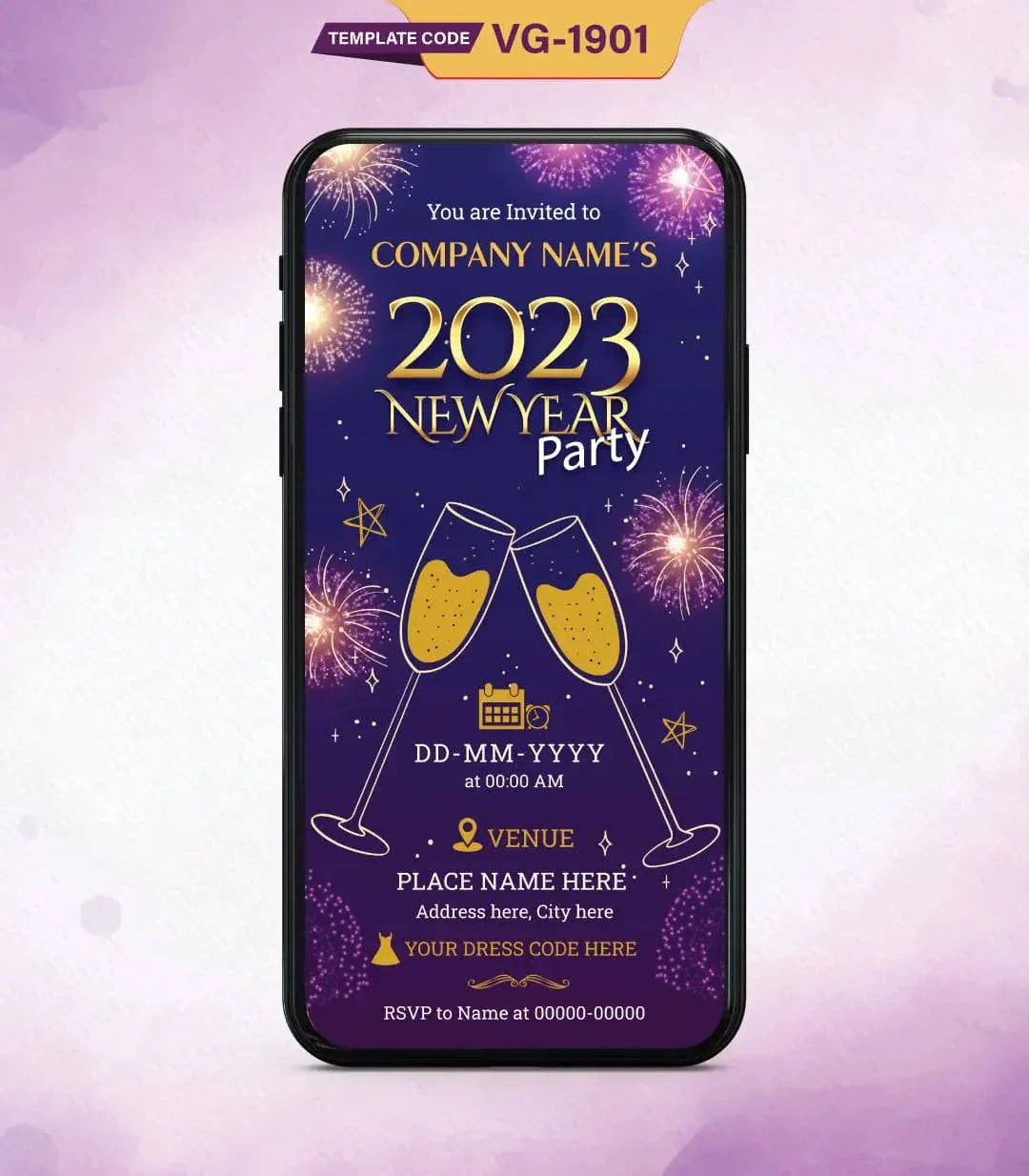 New Year Invite Card | Corporate Celebration Party E-Invite | VG-1901