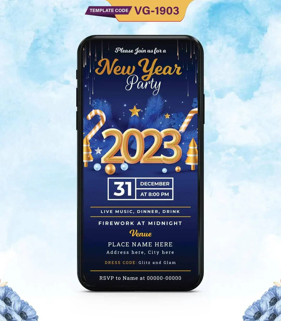 New Year Party Invitation | 2023 Celebration E-Invite | VG-1903